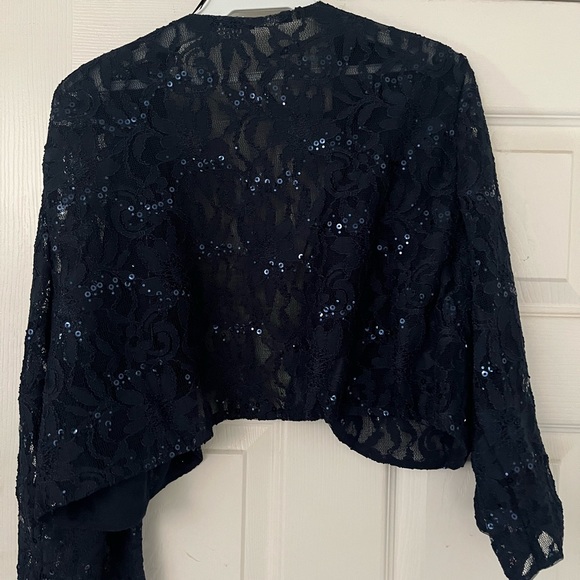 Navy Lace Bolero Jacket Shrug 3/4 Sleeves Lined - Picture 9 of 9